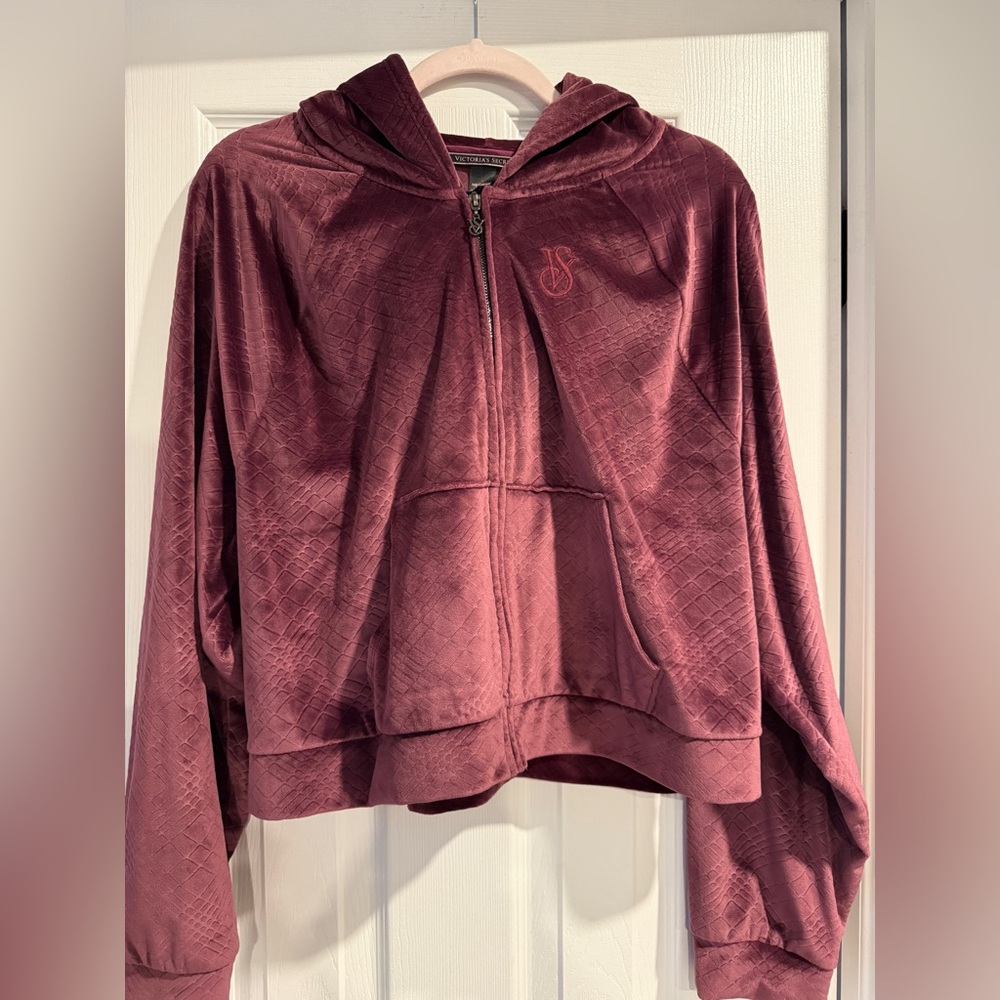Victoria's Secret Burgundy Snake Textured Velour Hoodie